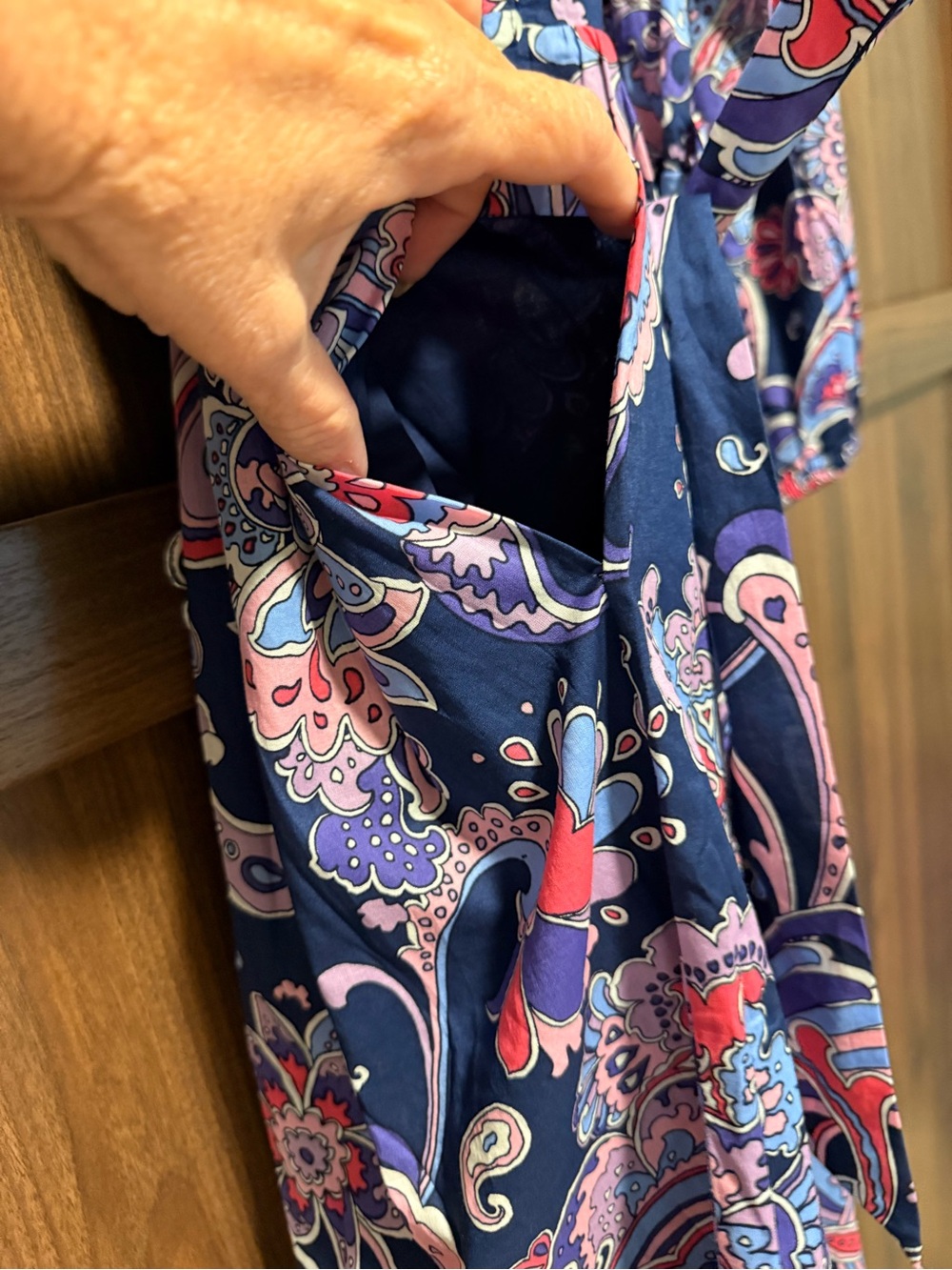 NWT Talbots Navy Paisley Long-Sleeve Tie-Waist Midi Dress, Size 16 - Picture 3 of 7